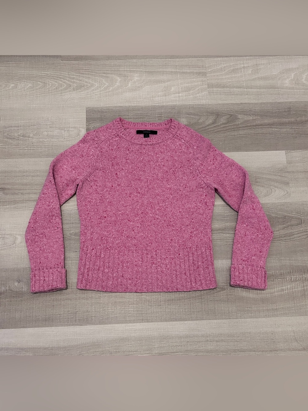 Express 100% Lambswool Pink Flecked Knit Crewneck Sweater Medium